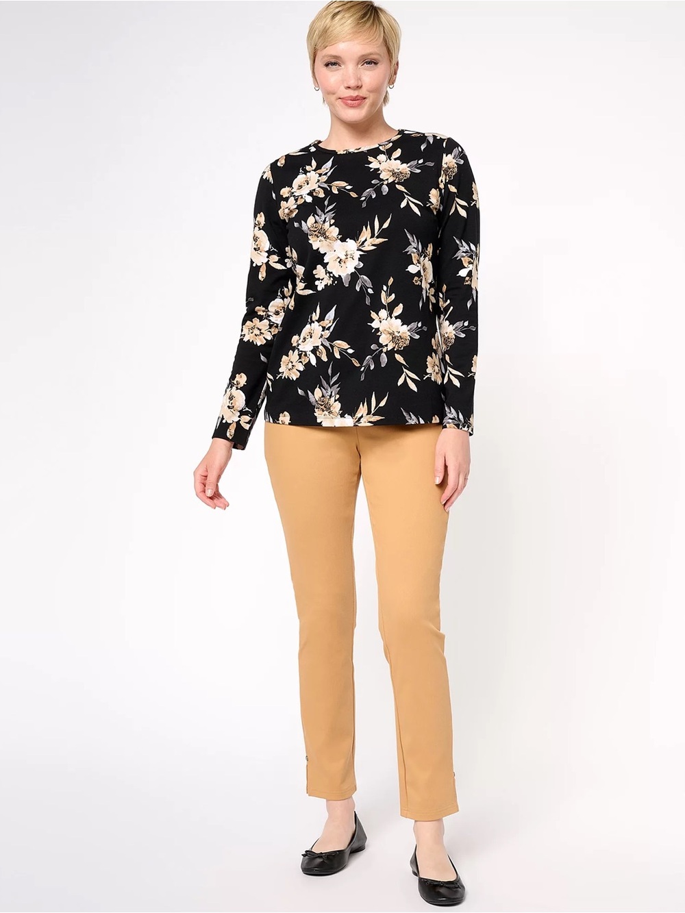 (BLACK) Denim & Co Signature Knit Flex Twill Regular Slim Straight Pant